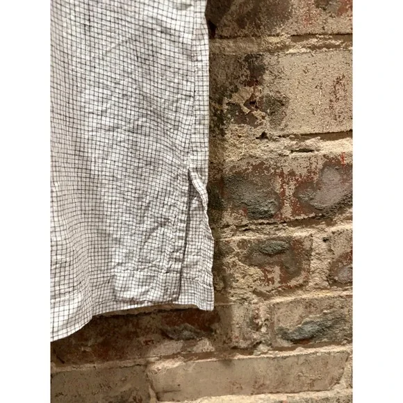 Eileen Fisher Grey Grid Check Linen Short Sleeve Button Down Shirt Size Large - Picture 7 of 10